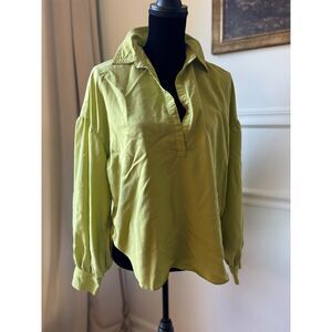 FREE PEOPLE We The Free Chartreuse Green Blousy Blouse Size S Oversized